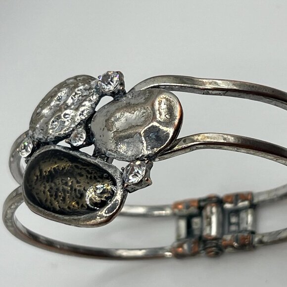 Vintage silver/brass stone stone embellished cuff bracelet. - Picture 3 of 7